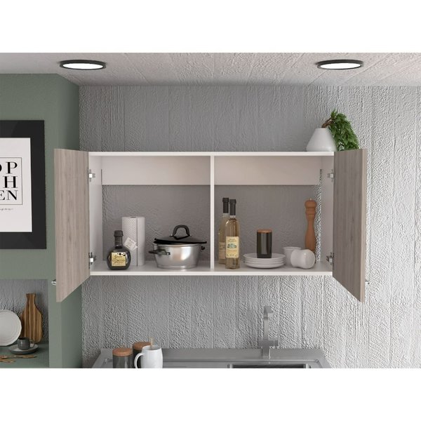 Tuhome Napoles Wall Cabinet, Two Shelves, Double Door, White/Light Gray MBZ6561